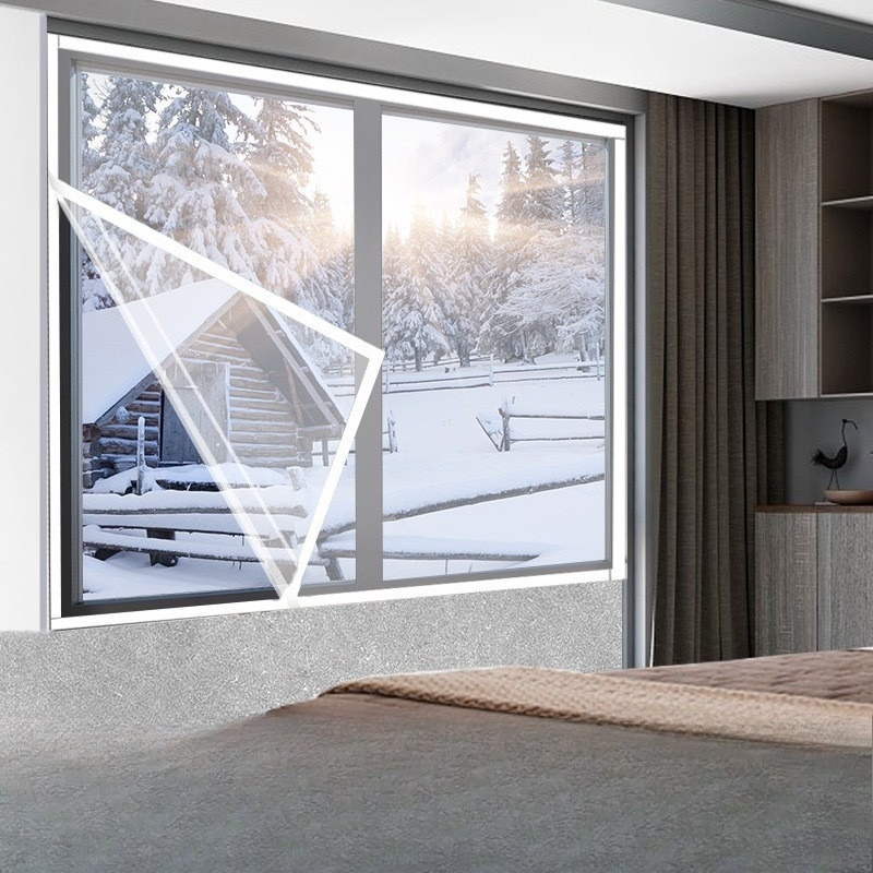 Window Insulation Film - 冬透明シールウィンドウスクリーン自己粘着防風暖かい窓フィルムマジックテープ絶縁フィルムカーテン