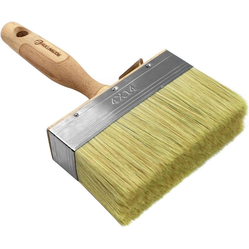 Wood Stain Brush - 5.5インチ大型ライムウォッシュデッキステインブラシ - 壁、木材、床塗装用の木製ハンドル付き