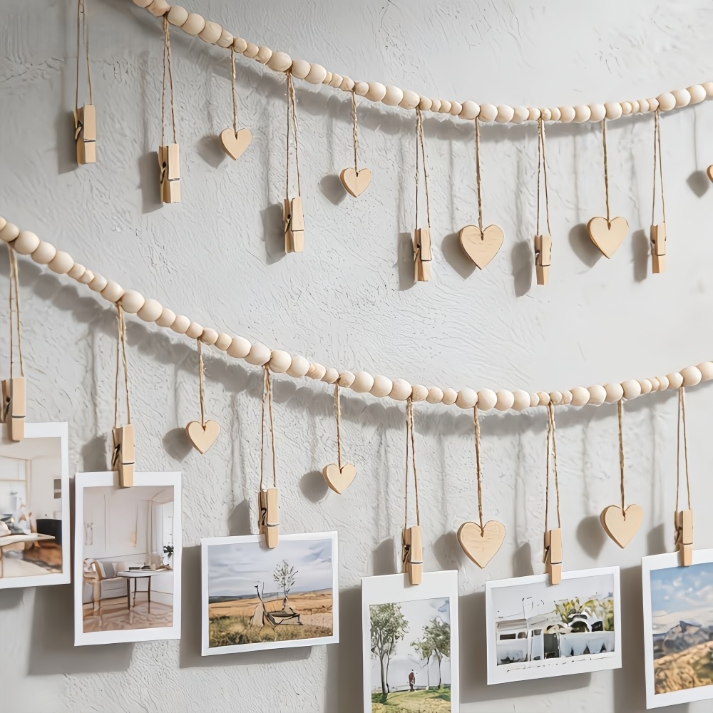 Picture Hanging Strip - 1pc ビーズストリング写真収納吊り下げディスプレイ クリップ付き写真クリップ ビーズガーランド装飾装飾壁用写真用 ﻿