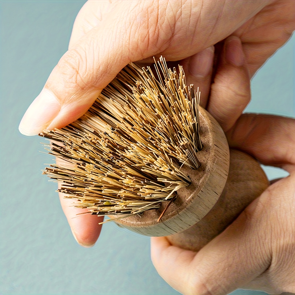 Wood Stain Brush - 1個入り無垢材食器洗いブラシ、オークハンドル付き鍋洗いブラシ、サイザル麻繊維ノンスティックパン洗浄＆汚れ落としブラシ、掃除用品