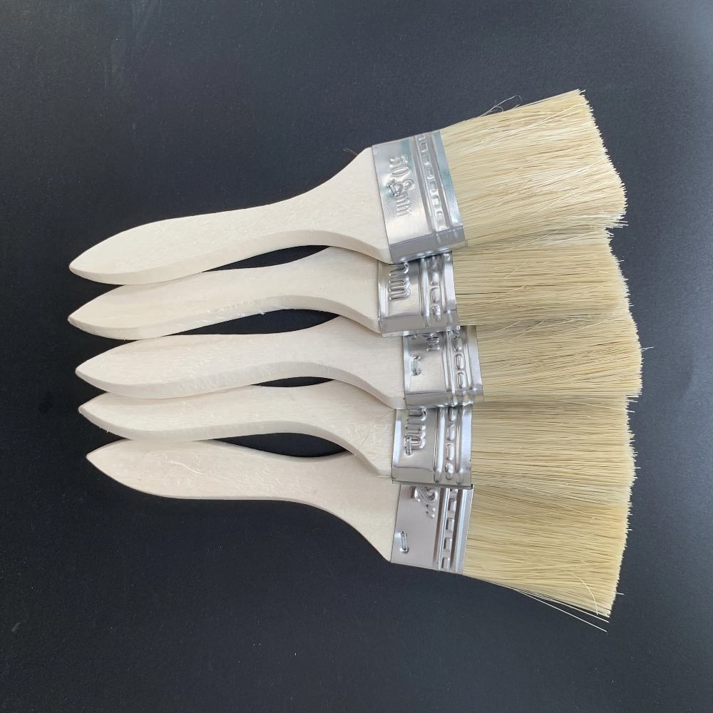 Wood Stain Brush - 人間工学に基づいたひょうたん型ハンドル付き木製ペイントブラシセット、2インチの天然毛で塗装や染色に最適、プレミアム壁家具用デュアルP