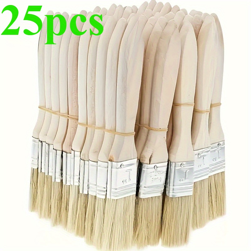 Wood Stain Brush - 25本入り 1インチペイントブラシセット 木製ハンドル付き毛ブラシ 壁塗装、汚れ、ワニス、DIYアートクラフト用