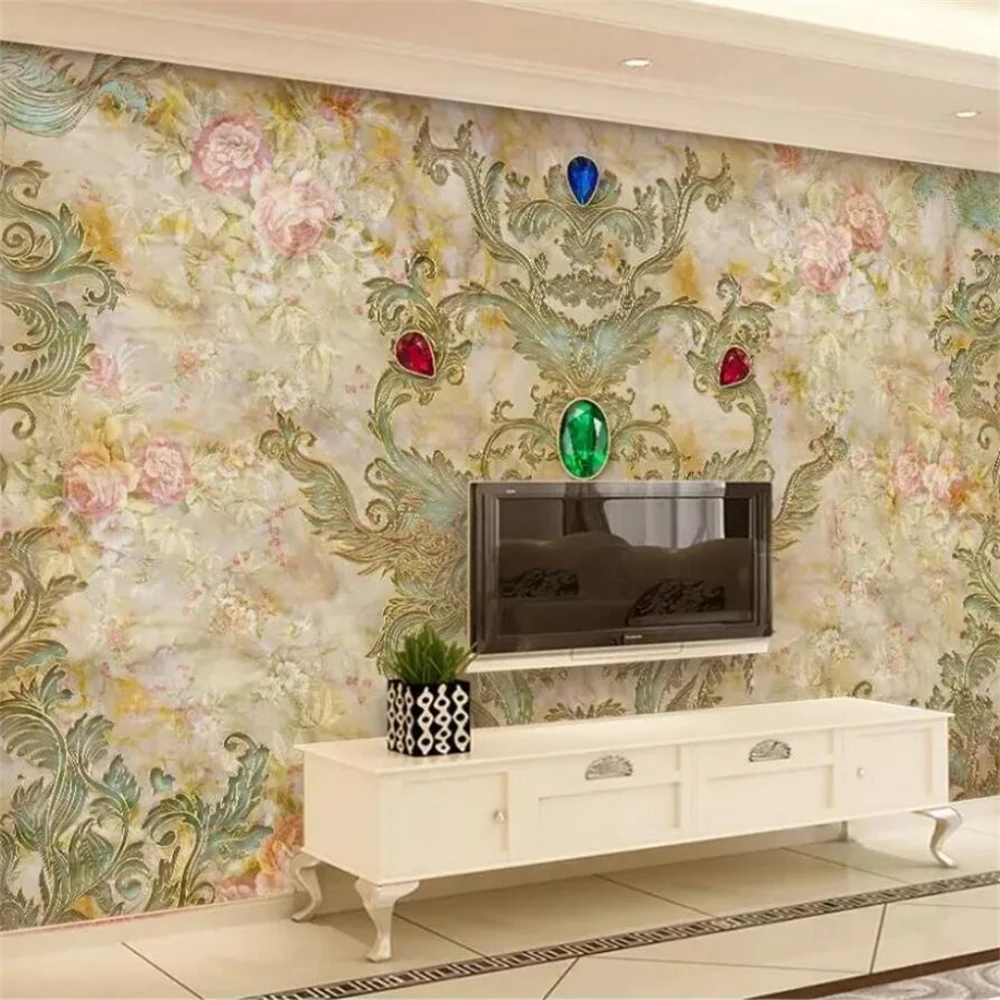 Tv Home Improvement - カスタム壁画壁紙壁装飾用リビングルームテレビ背景大理石ジュエリー壁紙家の装飾ホームセンター