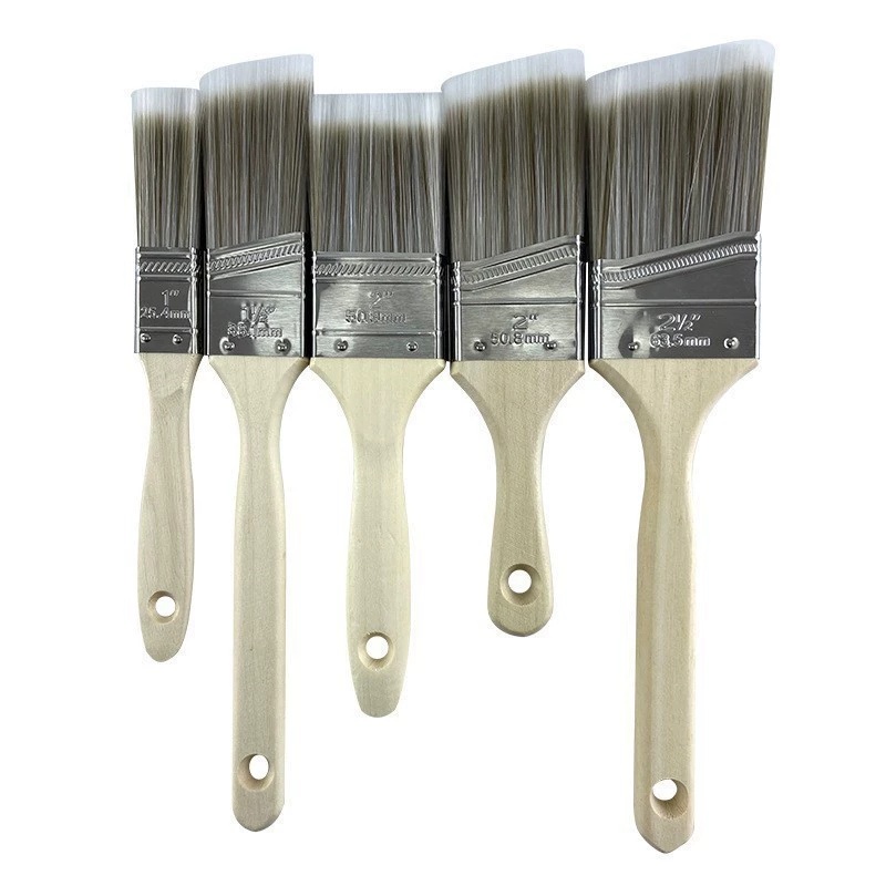 Wood Stain Brush - 5本セットの二重厚塗料ブラシセット、木製ハンドルの塗料ブラシ、壁やフェンスの塗装、石材塗装用