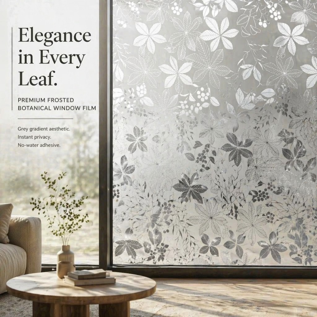 水彩紫の花柄自己粘着ウィンドウプライバシーフィルム、つや消し - Window Insulation Film のレビューと価格