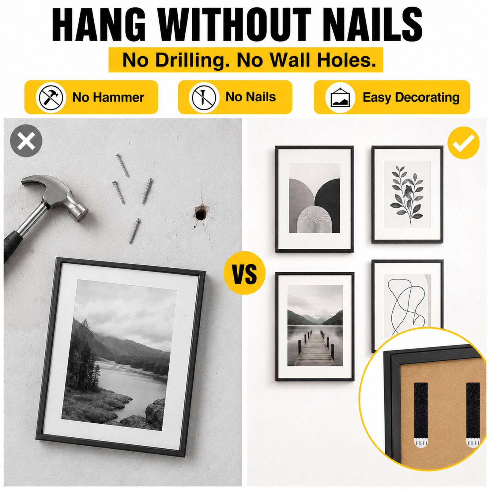 損傷のない写真掛け用ストリップ、頑丈なインターロッキングフッ - Picture Hanging Strip のレビューと価格